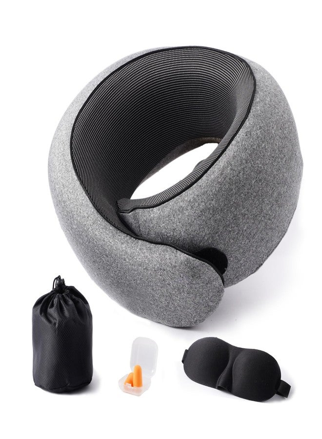Travel Neck Pillow for Airplane, 100% Memory Foam Travel Pillow with Chin Support, Neck Pillow for Airplanes Car and Office, Soft Breathable Washable Cover, Grey - Image 1