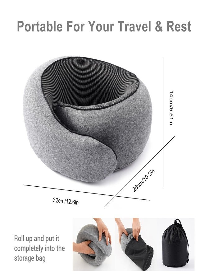 Travel Neck Pillow for Airplane, 100% Memory Foam Travel Pillow with Chin Support, Neck Pillow for Airplanes Car and Office, Soft Breathable Washable Cover, Grey - Image 2