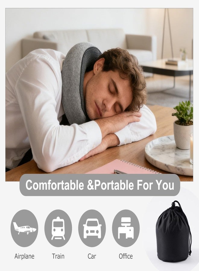 Travel Neck Pillow for Airplane, 100% Memory Foam Travel Pillow with Chin Support, Neck Pillow for Airplanes Car and Office, Soft Breathable Washable Cover, Grey - Image 3