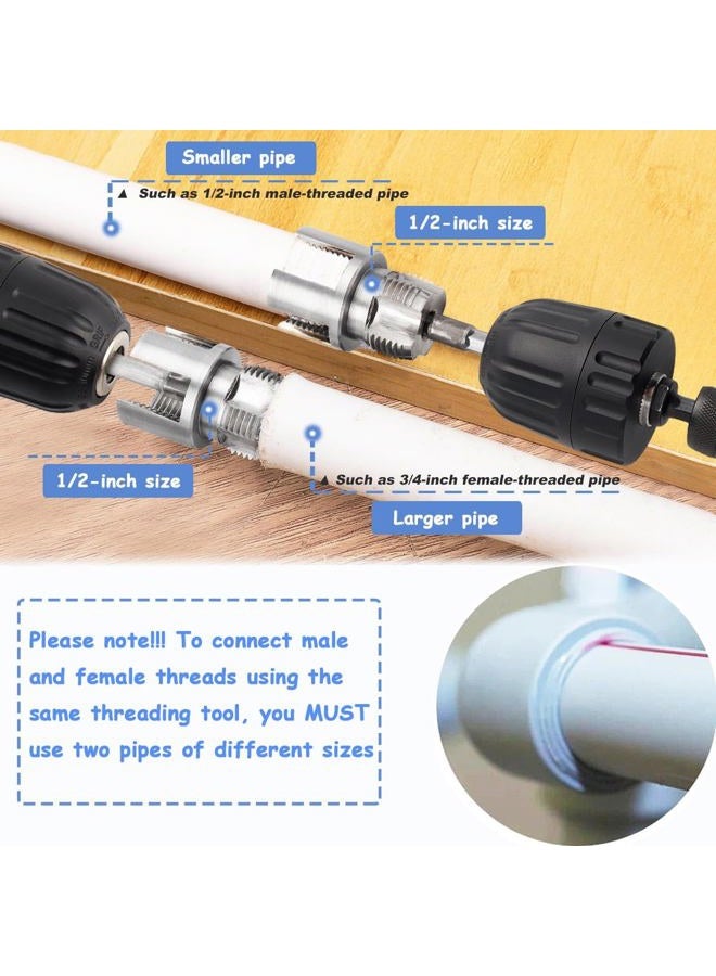 Wolfride 3Pcs Pipe Thread Cutting Tool, Integrated Internal & External Pipe Threading Tool PVC & Plastic Pipe Threader Kit 1/2" 3/4" 1" - Image 3
