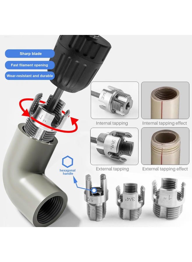 Wolfride 3Pcs Pipe Thread Cutting Tool, Integrated Internal & External Pipe Threading Tool PVC & Plastic Pipe Threader Kit 1/2" 3/4" 1" - Image 5