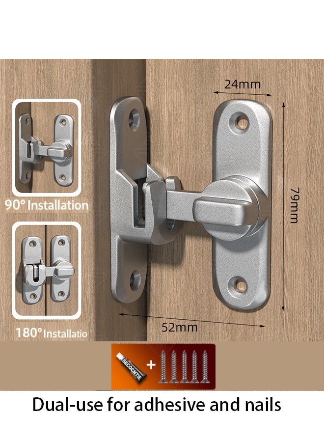 Happy D Silvery Barn Door Latches, 90/180 Degree Gate Lock, Flip Gate Latches Hardware, Zinc Alloy Right Angle Door Lock Latch, Door Security Sliding Door Latch Lock for Cabinets,Bathroom - Image 2