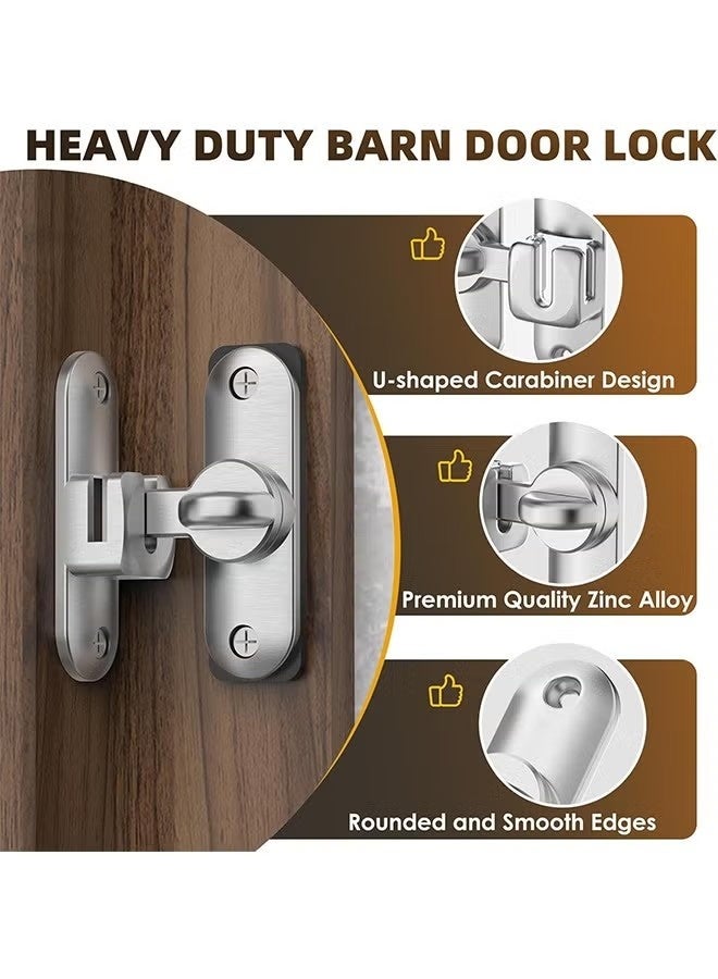 Happy D Silvery Barn Door Latches, 90/180 Degree Gate Lock, Flip Gate Latches Hardware, Zinc Alloy Right Angle Door Lock Latch, Door Security Sliding Door Latch Lock for Cabinets,Bathroom - Image 3