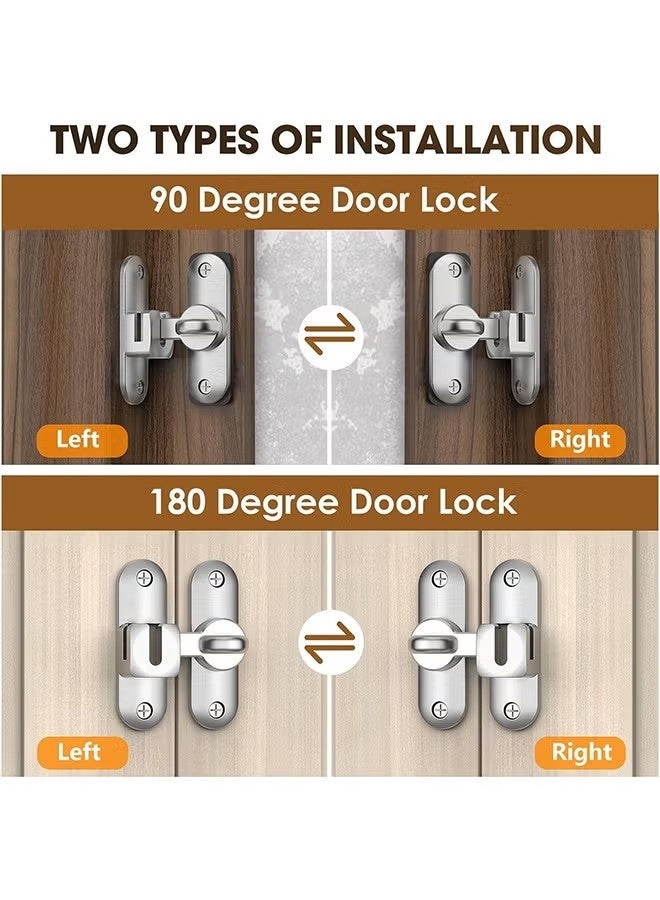 Happy D Silvery Barn Door Latches, 90/180 Degree Gate Lock, Flip Gate Latches Hardware, Zinc Alloy Right Angle Door Lock Latch, Door Security Sliding Door Latch Lock for Cabinets,Bathroom - Image 4