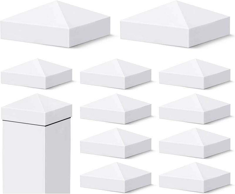 VIVIDA 4" x 4" Fence Post Caps, Pyramid PVC Vinyl Post Caps (Actual 4" x 4"), Waterproof Deck Top Cover for Vinyl Fence, Lamp, Deck, Mailbox, White, 12 Pack - Image 1