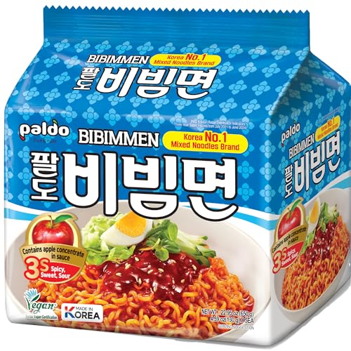 Paldo Bibimmen Spicy Korean Noodles, 130 grams x 5 packs - Image 1