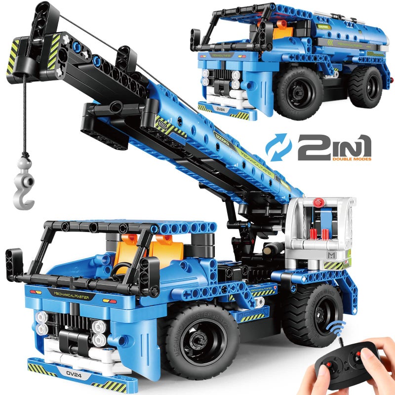 DOLIVE Remote Control Building Toys, 2-in-1 Technic Vehicle Building Kits for Boys Age 8-12, Construction Erector Set Crane Truck Build Model for Boys Girls - Image 1