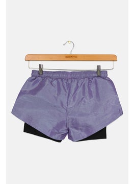Adidas Kids Girl Brand Logo 2 in 1 Training Shorts, Purple  - Image 2