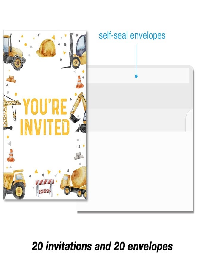 Soiceu Construction Birthday Party Invitations with Envelopes Set of 20 Construction Dump Truck Boy Birthday Party Invites Fill in Blank - Image 5