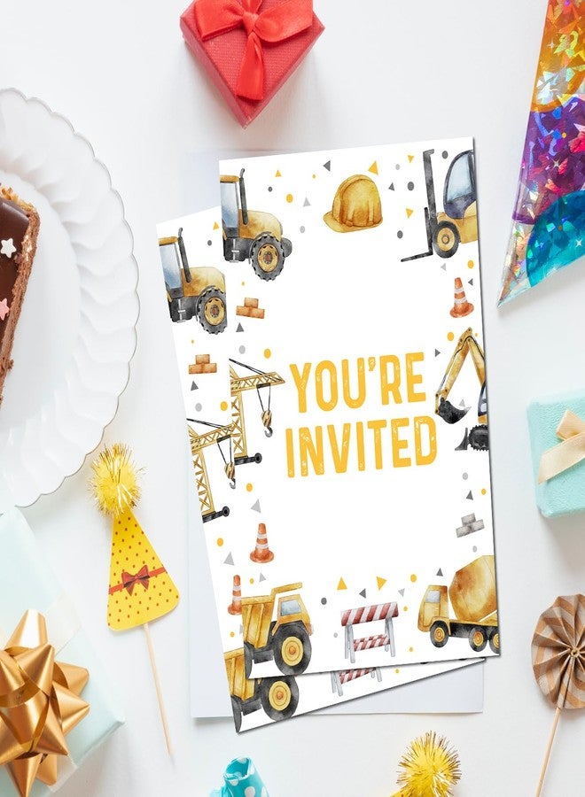 Soiceu Construction Birthday Party Invitations with Envelopes Set of 20 Construction Dump Truck Boy Birthday Party Invites Fill in Blank - Image 3