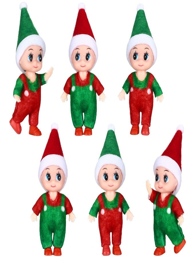 Aoriher 6 Pcs Christmas Elf Twins in Bib Pants and Bodysuit Miniature Accessories Christmas Green Red Elf Suitable for Xmas New Year Decor(Suspenders) - Image 1