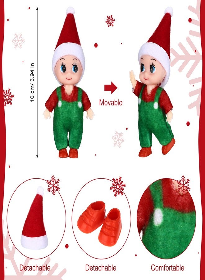 Aoriher 6 Pcs Christmas Elf Twins in Bib Pants and Bodysuit Miniature Accessories Christmas Green Red Elf Suitable for Xmas New Year Decor(Suspenders) - Image 3