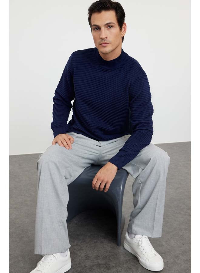 trendyol Navy Blue Slim Slim Fit Half Turtleneck Textured Knitwear Sweater TMNAW20LS0012 - Image 1