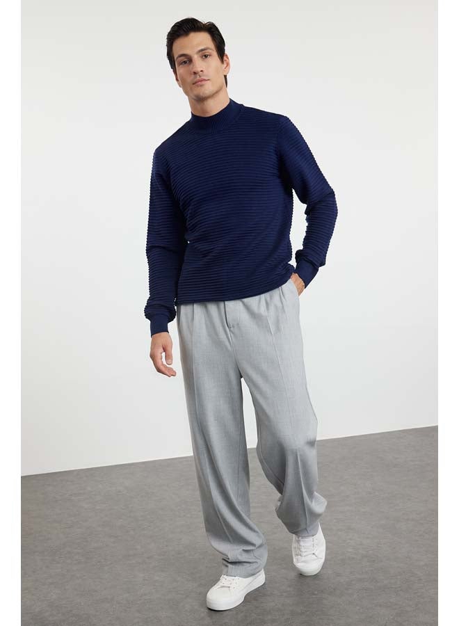 trendyol Navy Blue Slim Slim Fit Half Turtleneck Textured Knitwear Sweater TMNAW20LS0012 - Image 2