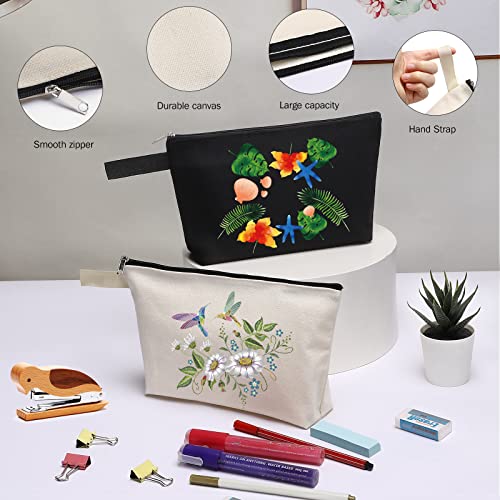 Sinzip 10 Pieces Cotton Canvas Makeup Bag with Bottom, Multi-Purpose Cosmetic Bag with Zipper Travel Toiletry Pouch, Blank DIY Craft Bag Pencil Bag (L, White) (MN-WB07) - Image 5