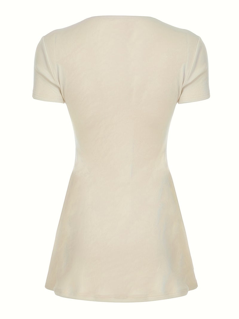 Rapcopter Ladies' Buttoned Short-Sleeve Elegant Dress, Specialized for Japan And South Korea - Image 5