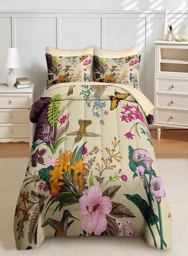 Nesker 7 Pcs Comforter Set Queen Size, Cute Botanical Birds Bedding Set for Kids and Adults, Vintage Flower Plant Sheets Bed Sheet Sets with Fitted Sheet 2 Pillowcases & 2 Shams - Image 3