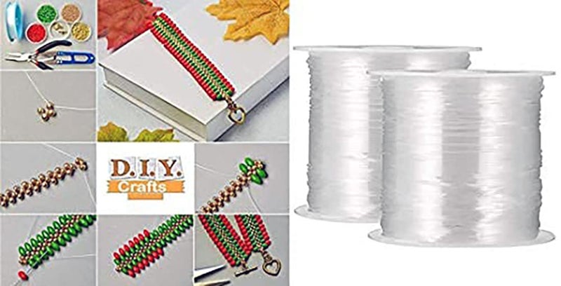 DIY Crafts Pack of 1 Roll, Beading Cords & Threads, Roll Stretchy Roll White Elastic Clear Beading Thread Stretch Polyester String Cord (60 Meters(Pack of 1 Roll, Beading Cords & Threads) - Image 3
