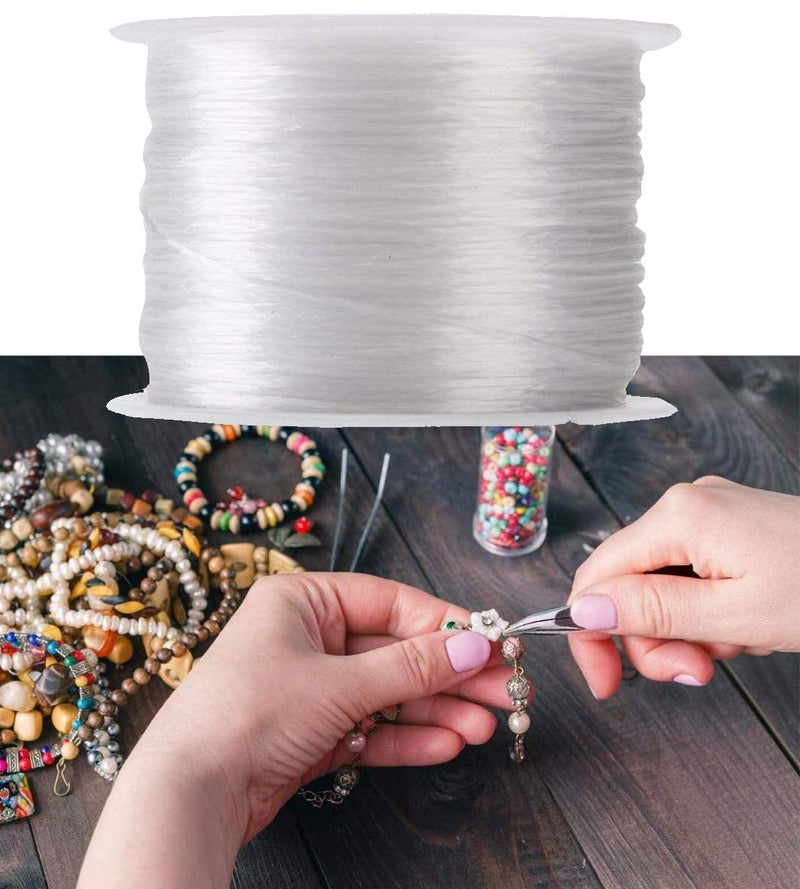 DIY Crafts Pack of 1 Roll, Beading Cords & Threads, Roll Stretchy Roll White Elastic Clear Beading Thread Stretch Polyester String Cord (60 Meters(Pack of 1 Roll, Beading Cords & Threads) - Image 5