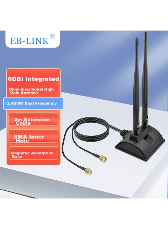 Eb-link Pcie Wireless Network Card Extension Antenna Base, Wifi Dual-band 2.4g/5g Antenna Router, Sma High-gain 6db Integrated , 2 Meters - Image 1