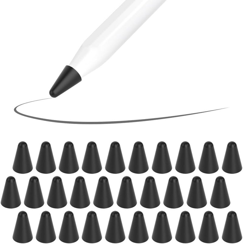 SIXFU 30 PCS Paper Feel Silence Covers for Apple Pencil Tips, Protects Both Tip and iPad Screen, Silicone Design, 30 Black Covers - Image 1