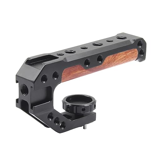 FUGASUN Wooden Camera Top Handle with 3 Cold Shoes to Mount DSLR Camera,FUGASUN Wooden Top Handle Grip with 1/4",3/8" Threaded Holes with Locating Pins for ARRI Grip for Camera Cage. - Image 1