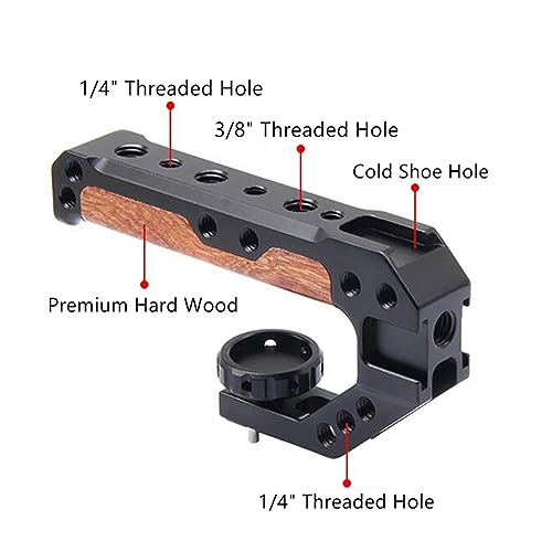 FUGASUN Wooden Camera Top Handle with 3 Cold Shoes to Mount DSLR Camera,FUGASUN Wooden Top Handle Grip with 1/4",3/8" Threaded Holes with Locating Pins for ARRI Grip for Camera Cage. - Image 4
