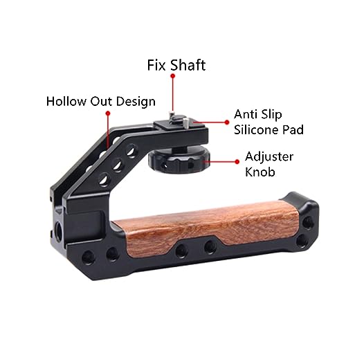 FUGASUN Wooden Camera Top Handle with 3 Cold Shoes to Mount DSLR Camera,FUGASUN Wooden Top Handle Grip with 1/4",3/8" Threaded Holes with Locating Pins for ARRI Grip for Camera Cage. - Image 5