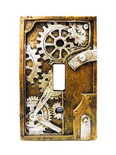 PTC PTC 4.25 Inch Resin Steampunk Light Switch Plate Cover, Gray/Gold  - Image 1