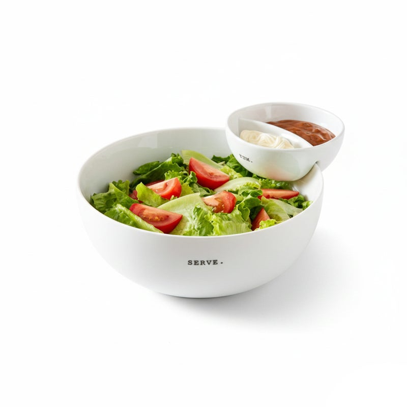 Shallow White Porcelain Chip & Dip Serving Set (2-Piece)  25cm Platter with 14cm Dip Bowl | Minimalist Tableware for Entertaining & Everyday Dining - Image 2