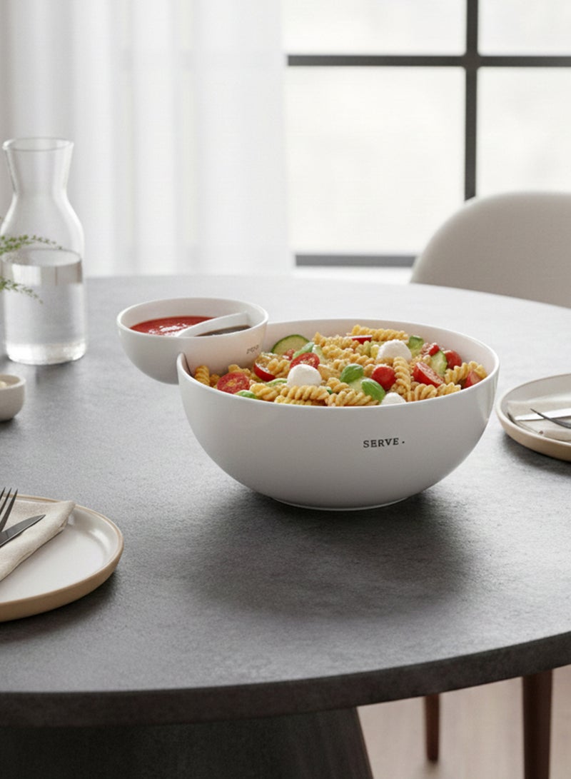 Shallow White Porcelain Chip & Dip Serving Set (2-Piece) – 25cm Platter with 14cm Dip Bowl | Minimalist Tableware for Entertaining & Everyday Dining - Image 5