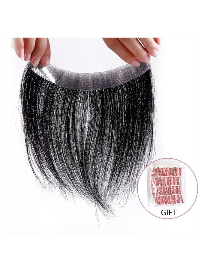 Meiverah Frontal Hairpiece for Men Jet Black Hair Extension Hairline Loss Straight Tape in Human Hair Toppers Replacement Toupee (0.78"x6.3", Jet Black)  - Image 2