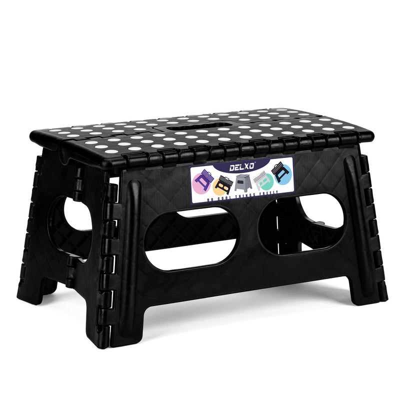 Delxo Folding Step Stool for Kids and Adults,15-Inch Extra Wide 9 Inch Height Heavy Duty Stepping Stool More Safe and Comfortable Non Slip Foldable Step Stool Black - Image 1