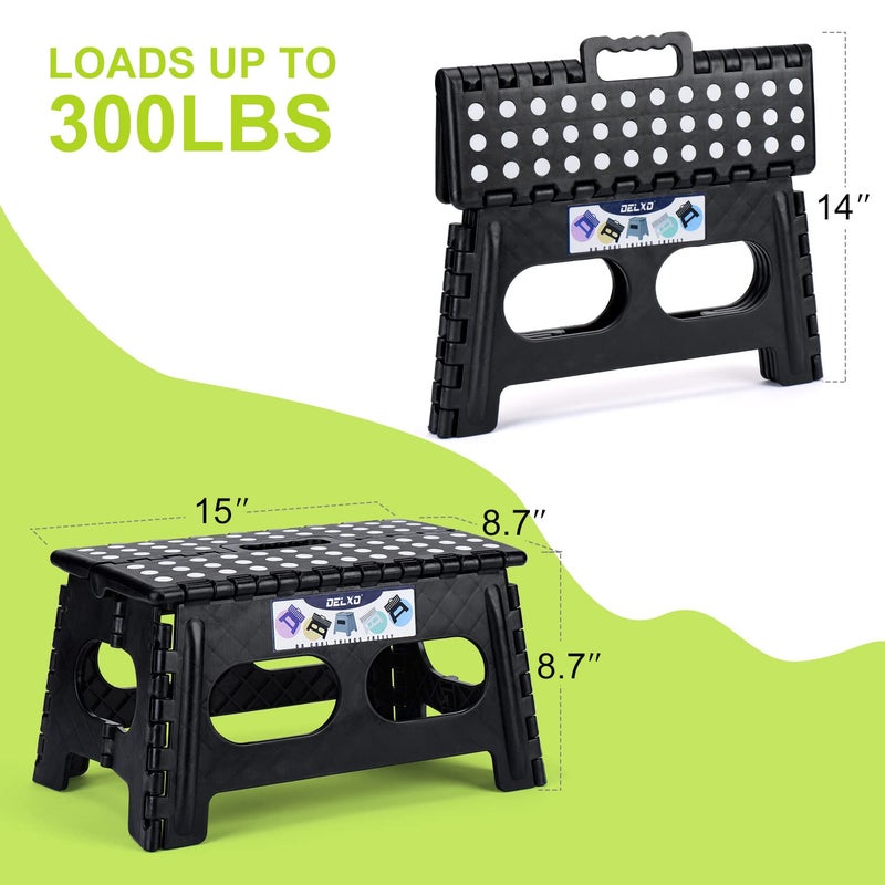 Delxo Folding Step Stool for Kids and Adults,15-Inch Extra Wide 9 Inch Height Heavy Duty Stepping Stool More Safe and Comfortable Non Slip Foldable Step Stool Black - Image 5