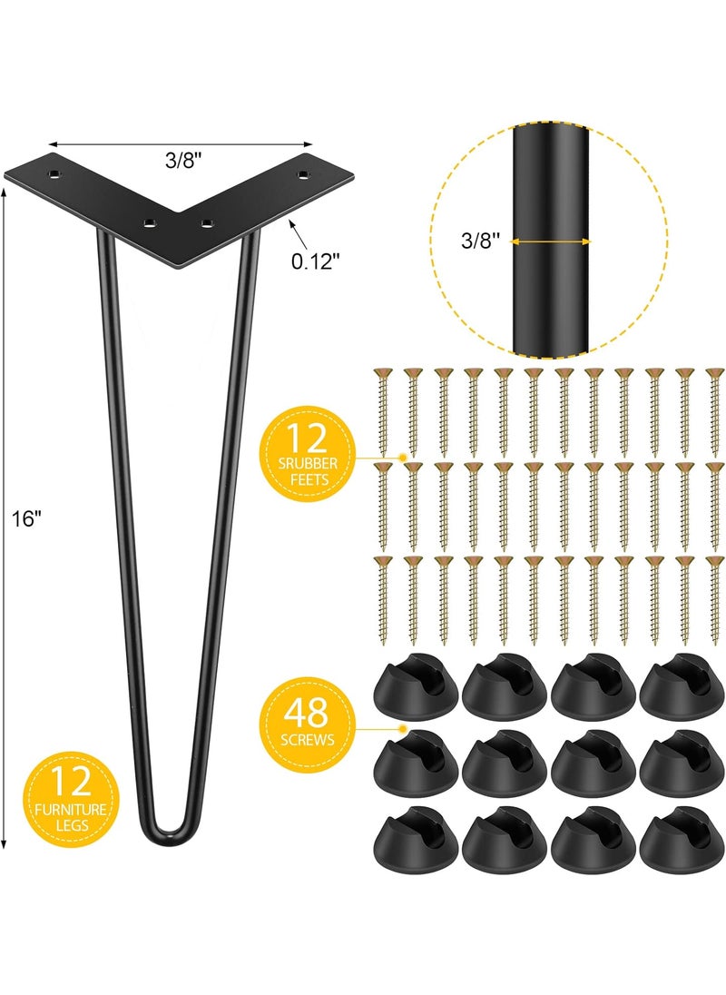 Reginary 12 Pack Hairpin Legs 16 Inch Metal Table Legs Heavy Duty Desk Furniture Coffee Table DIY Projects for Cabinet Wardrobe Drawers Nightstand Bench with Floor Protectors and Screws  - Image 2