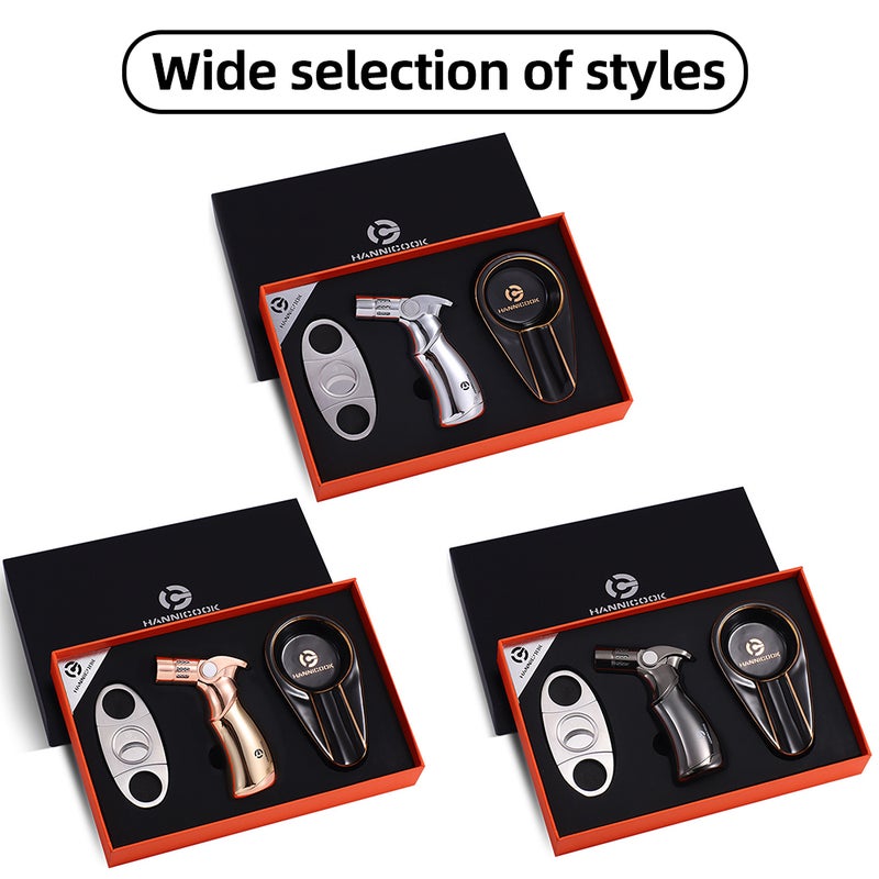 Cutter and Lighter Ashtray 3 Pieces Set Stainless Steel Sharp Cutter and Quadruple Jet Flame Lighter and Travel Single Ashtray with Gift Box Accessories for Men - Image 4
