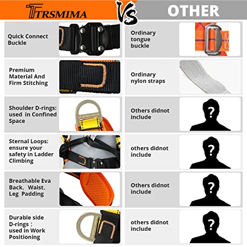 TT TRSMIMA Safety Harness Fall Protection Upgrade 4 Quick Buckles Construction Full Body Harness 6 Adjustment D-ring - Image 4