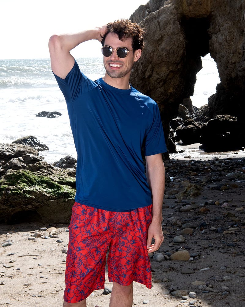 REALESSENTIALS Real Essentials 4 Pack: Mens Short Sleeve Rash Guard Shirt Quick Dry UPF 50+ Sun Protection Swim (Available in Big & Tall) - Image 4