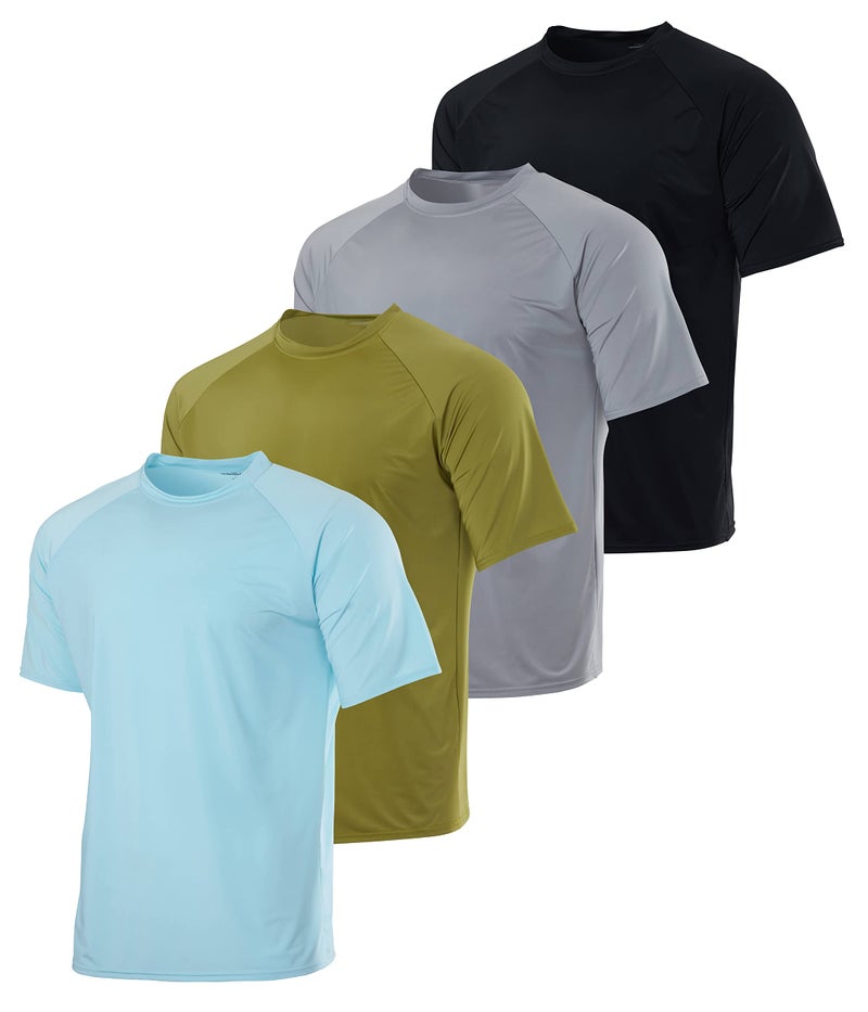 REALESSENTIALS Real Essentials 4 Pack: Mens Short Sleeve Rash Guard Shirt Quick Dry UPF 50+ Sun Protection Swim (Available in Big & Tall) - Image 1