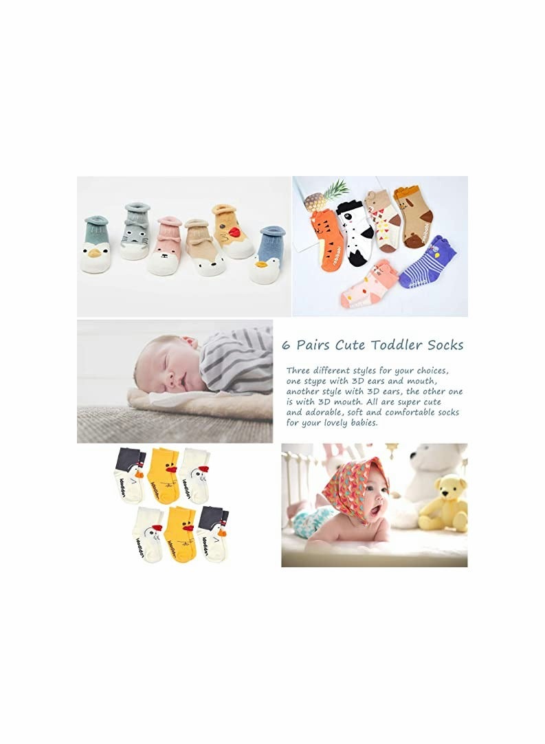 KASTWAVE 6 Pcs Baby Socks with Grip Non Skid Toddler Girls Cotton Ankle Sock Infant Boys Autumn and winter Cute Animal Slipper Socks for 1-3 Years Old Boys Girls Baby Newborn Infants Kids - Image 4