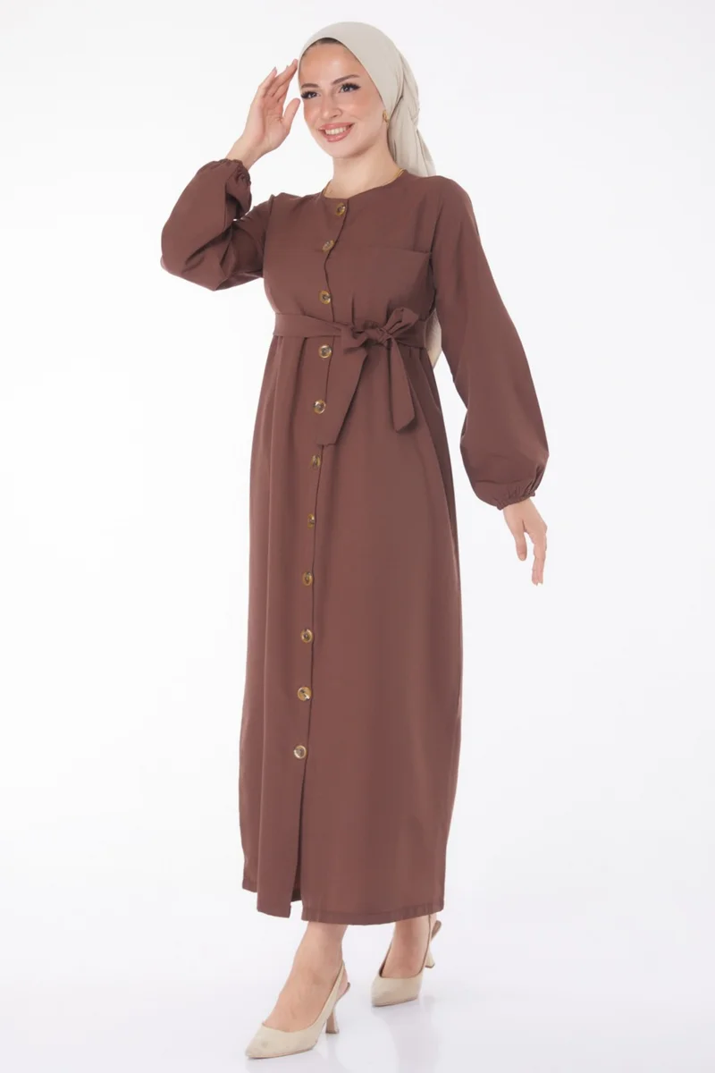 Tofisa Plain Crew Neck Women's Brown Dress - 13206