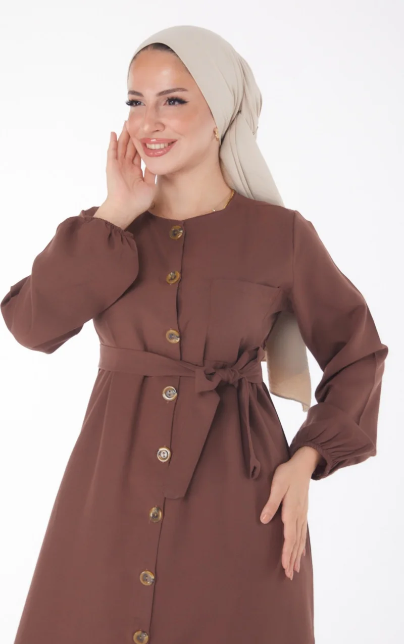 Tofisa Plain Crew Neck Women's Brown Dress - 13206