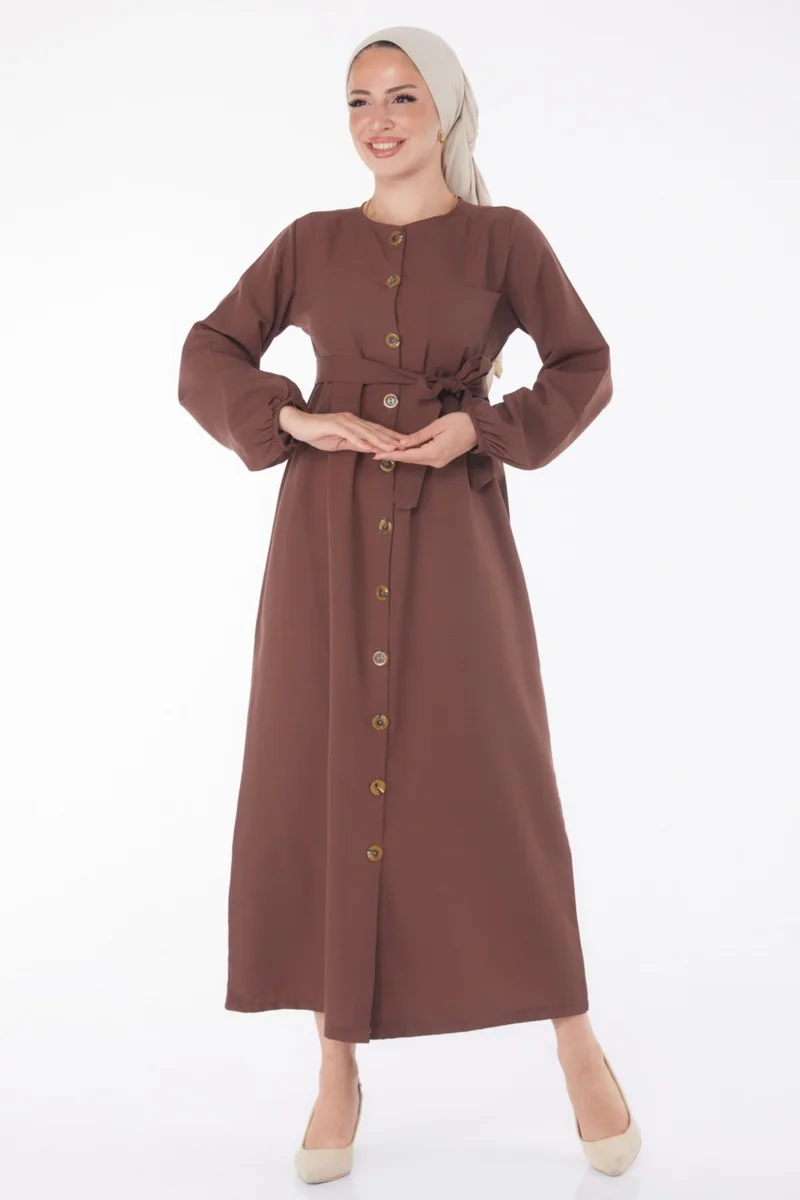 Tofisa Plain Crew Neck Women's Brown Dress - 13206