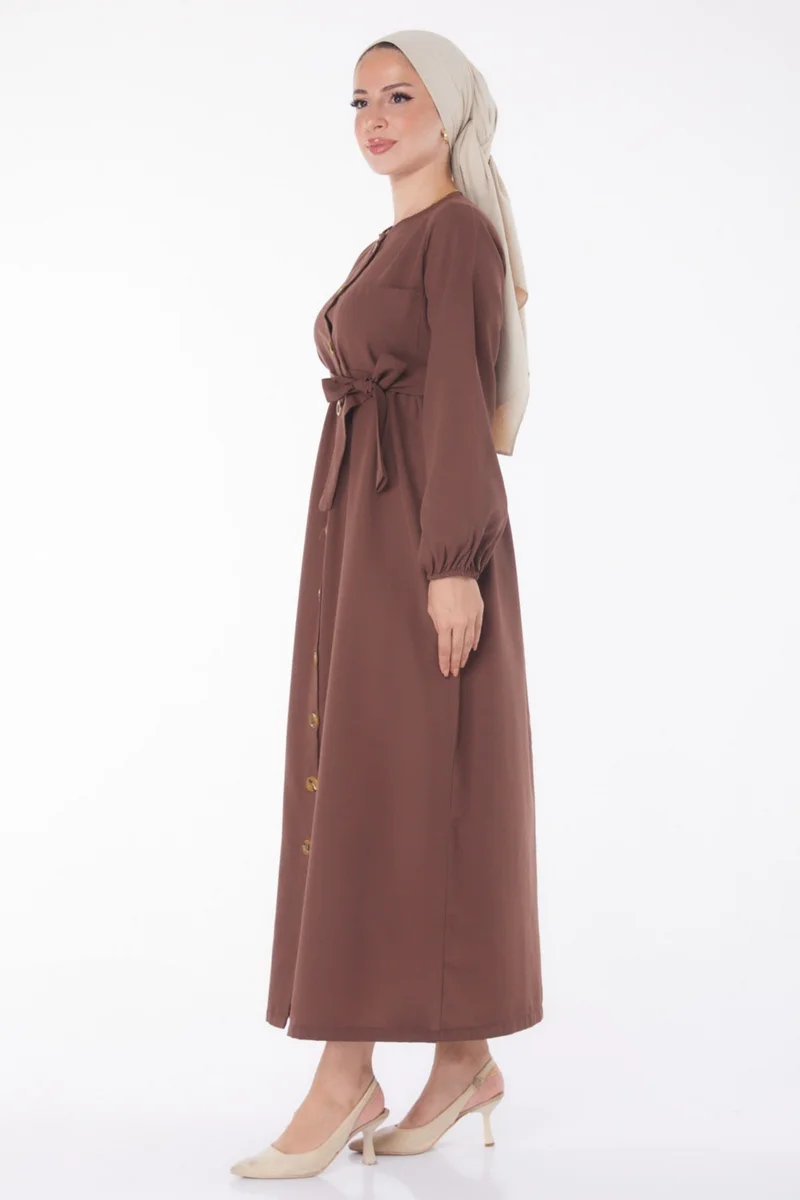 Tofisa Plain Crew Neck Women's Brown Dress - 13206