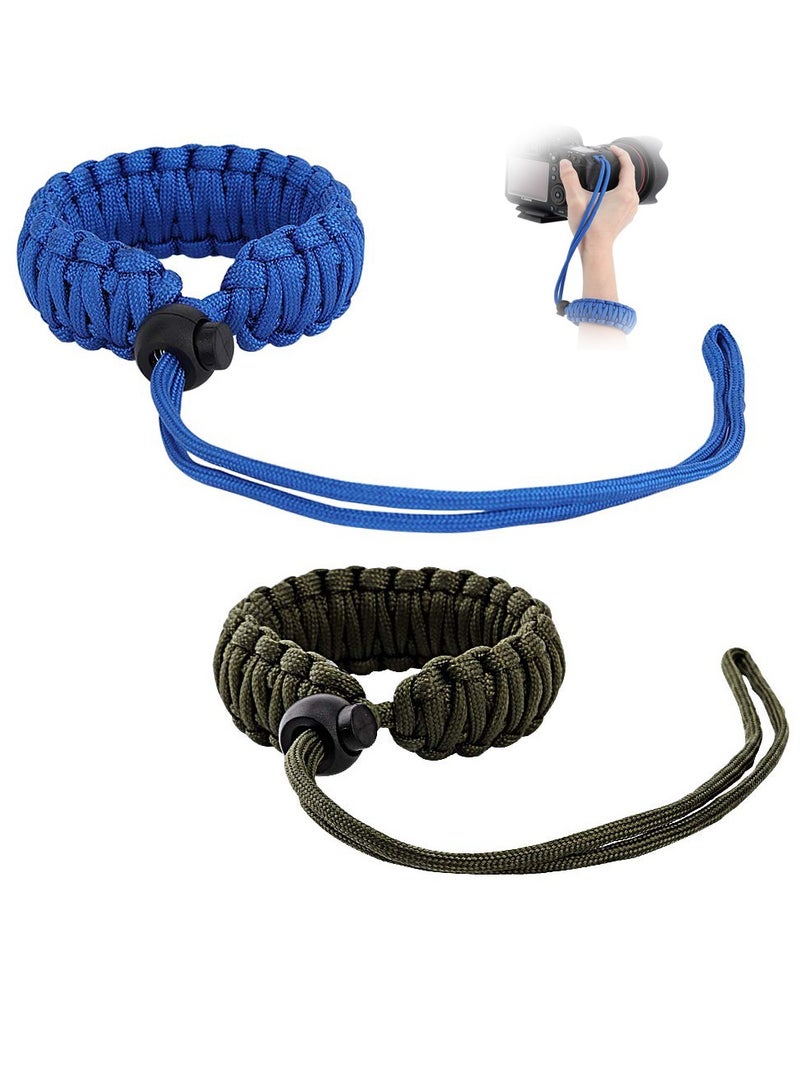 Universal Camera Wrist Strap with Adjustable Umbrella Rope Handle - Anti-Loss Hand Rope for Binoculars and Cameras (Nikon, Canon, Sony, Minolta, Panasonic, etc.) - 2 Pack, Green Blue - Image 1