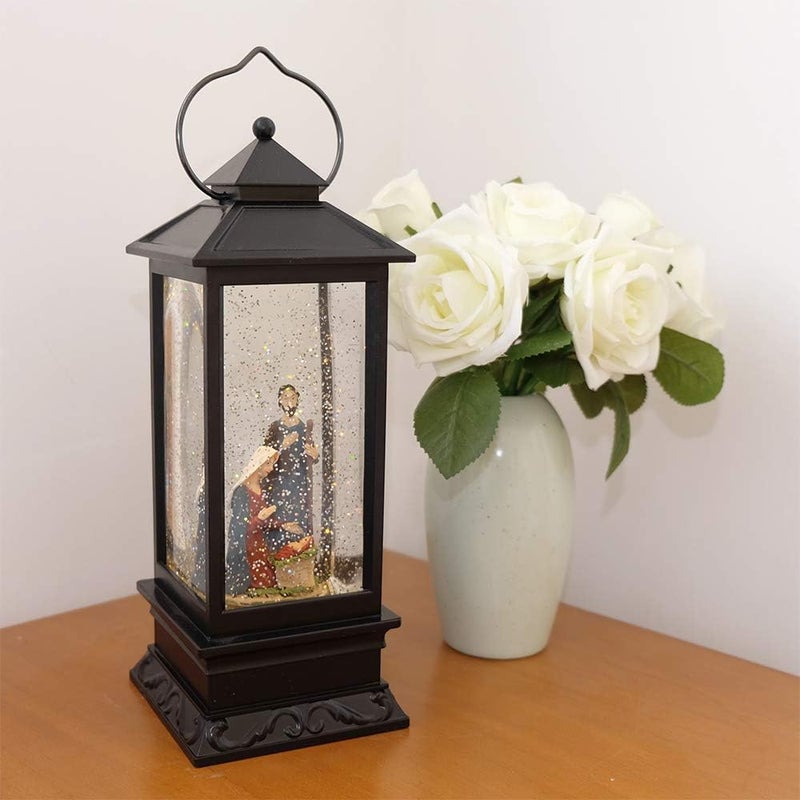 Eldnacele Musical Snow Globe Lantern Lighted Lamp USB Lined in Swirling Glitter Water Lantern Lamp Christmas Nativity Decoration Hurrican Light Timer 12" (Nativity) - Image 5