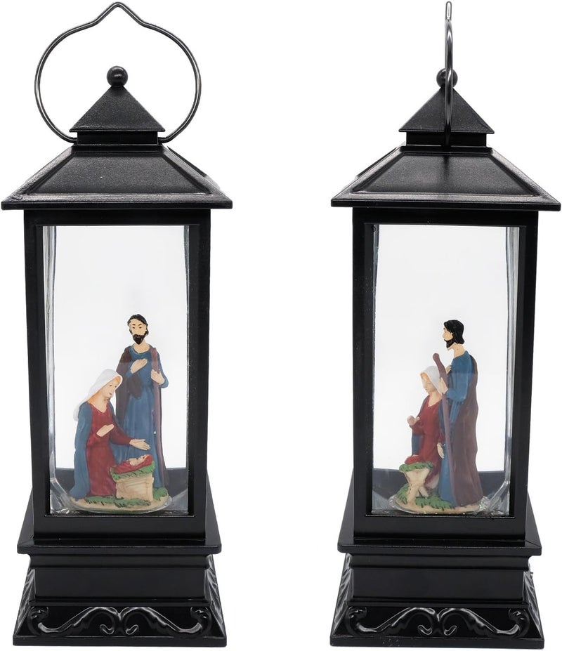 Eldnacele Musical Snow Globe Lantern Lighted Lamp USB Lined in Swirling Glitter Water Lantern Lamp Christmas Nativity Decoration Hurrican Light Timer 12" (Nativity) - Image 3