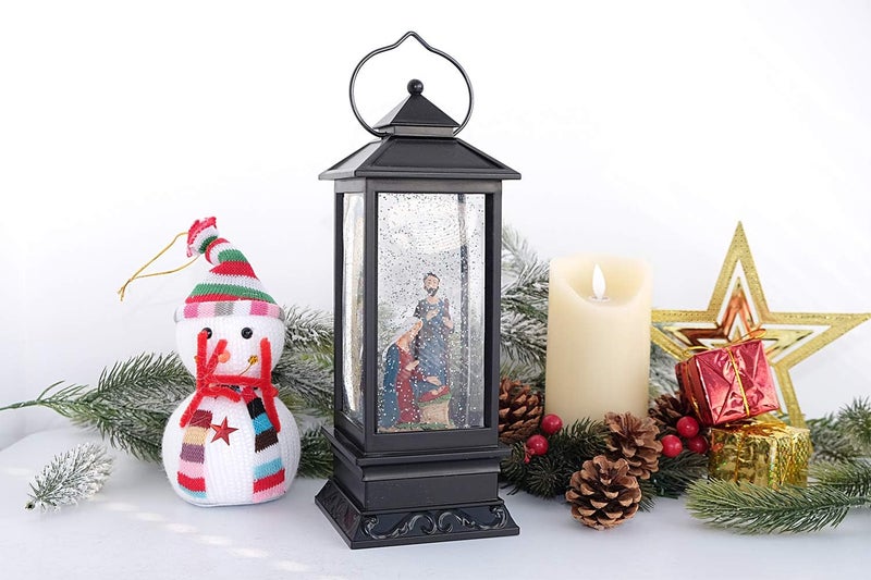 Eldnacele Musical Snow Globe Lantern Lighted Lamp USB Lined in Swirling Glitter Water Lantern Lamp Christmas Nativity Decoration Hurrican Light Timer 12" (Nativity) - Image 4