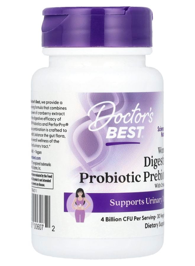 Doctor's Best Women's Digestive Probiotic Prebiotic With Cranberry 4 Billion CFU 30 Veggie Caps - Image 2