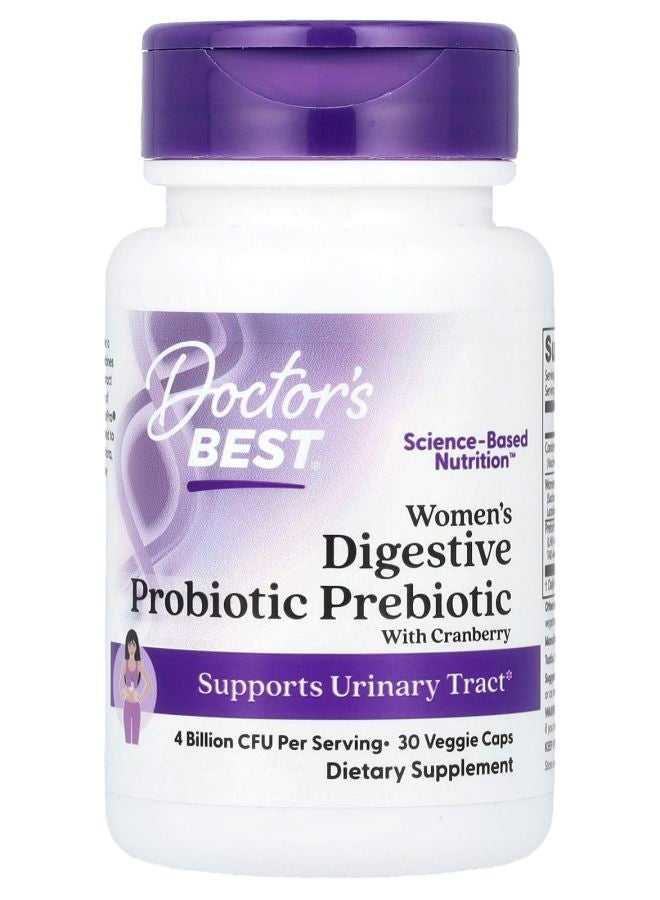 Doctor's Best Women's Digestive Probiotic Prebiotic With Cranberry 4 Billion CFU 30 Veggie Caps - Image 1